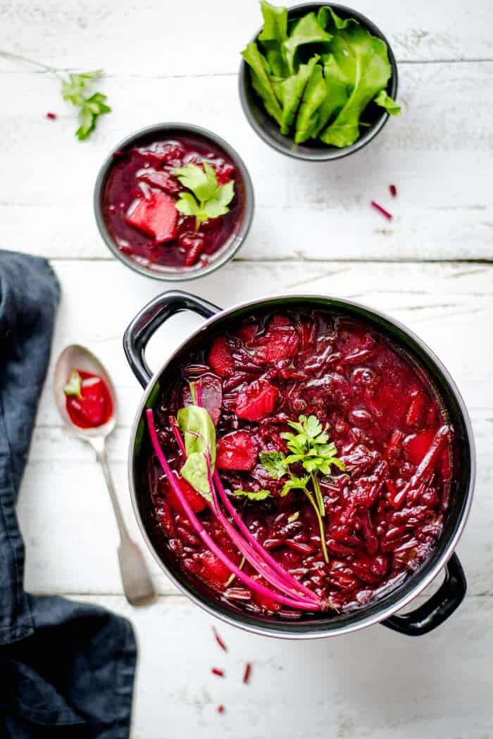 Cooked beets in a cauldron