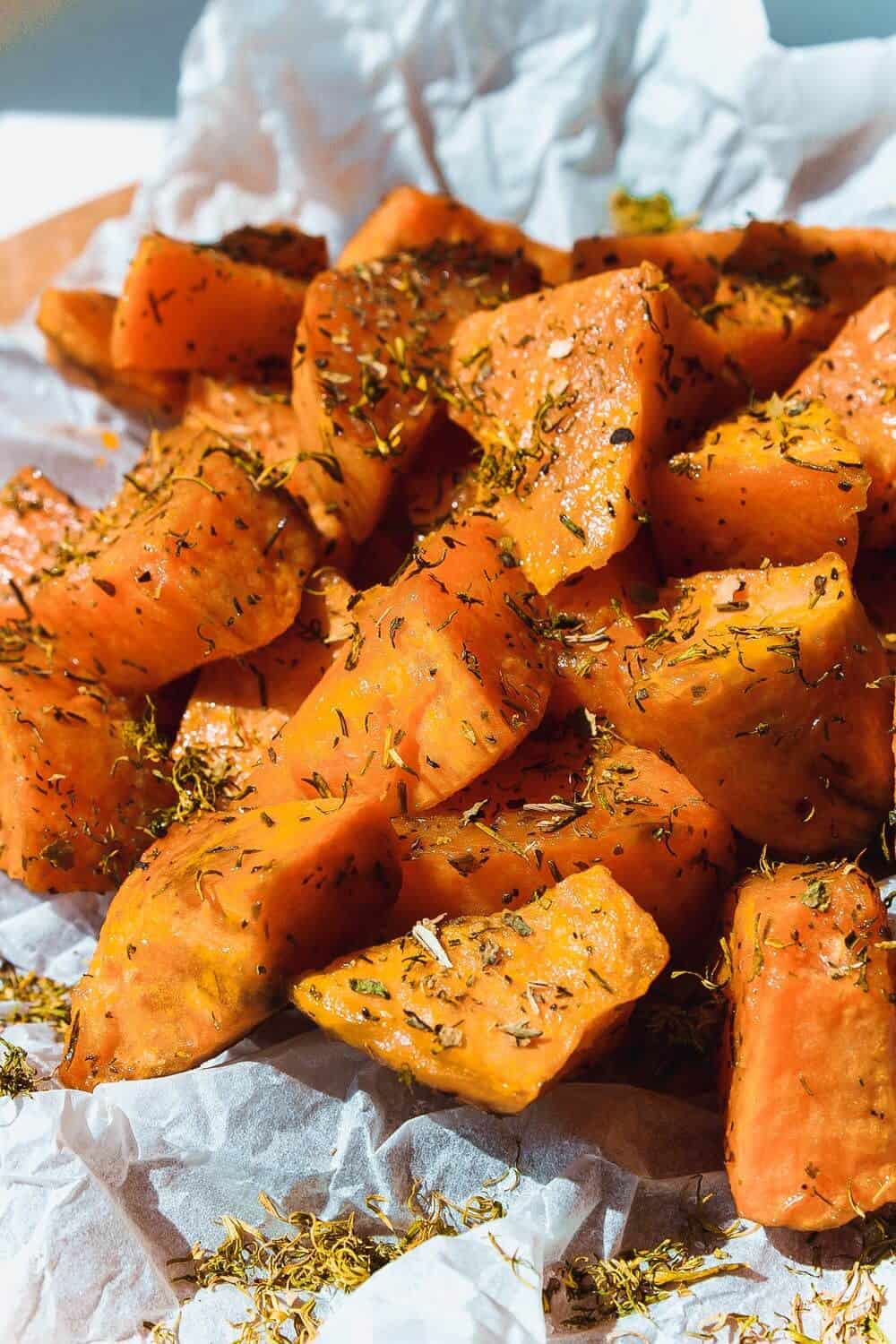 Diced sweet potatoes with spices