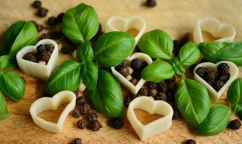 Basil with pepper and heart shapped pasta